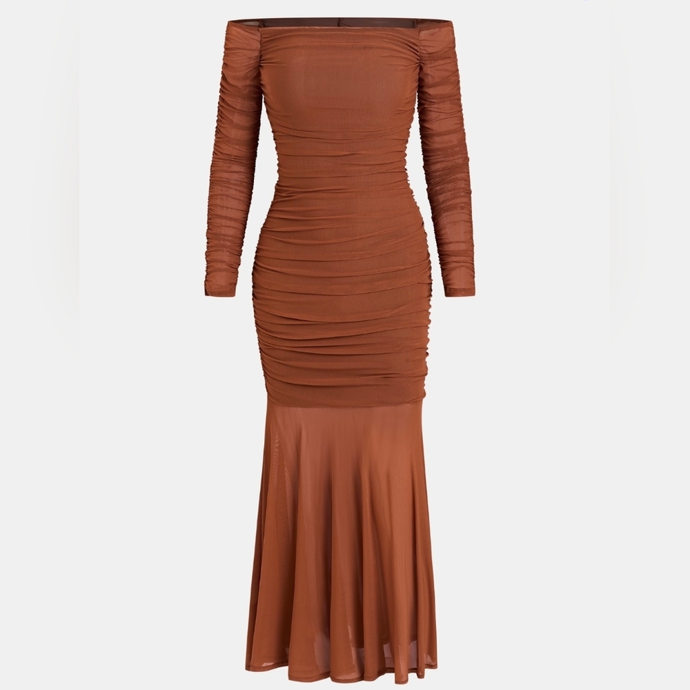 Cupshe Chocolate Long Sleeve Off-Shoulder Dress